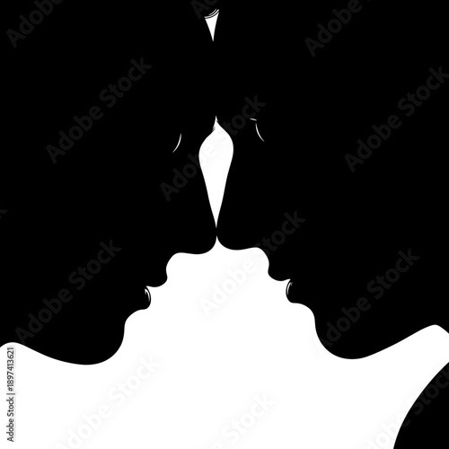 Artistic Lovers Face Profile Silhouette Close Up