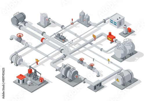Industrial fluid transport and processing system with pumps, tanks, and pipelines