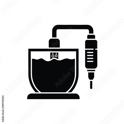 Industrial water filtration system icon showing storage tank with connected sensor probe for liquid quality monitoring wastewater treatment process chemical laboratory equipment measuring devices