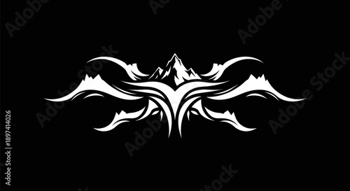 Abstract mountain crest design on black