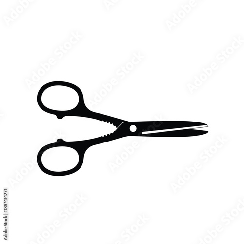 Black silhouette of vintage tailor scissors icon for craft projects isolated on white background professional sewing tool illustration for creative design hobby equipment dressmaking symbol for web