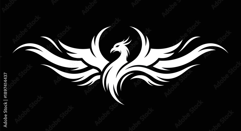 Obraz premium Abstract phoenix bird icon on black