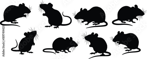 Eight Black Mice Silhouettes on White