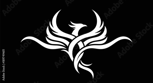 Abstract phoenix symbol on black background
