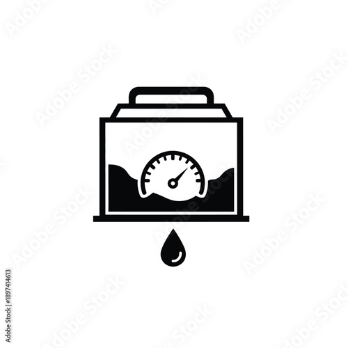 Industrial tank icon with pressure gauge and drop symbol for storage and processing illustration liquid container silhouette for chemistry and engineering design isolated on white background graphic
