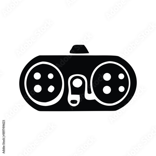Minimalist black silhouette icon of a game controller, symbolizing video games, interactive entertainment, and modern technology. A versatile graphic for digital design assets