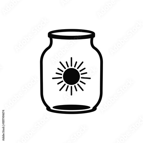 Jar with sun inside vector graphic symbol represents energy renewable clean power solar heat light energy source concept for future green life sustainable clean environmental protection