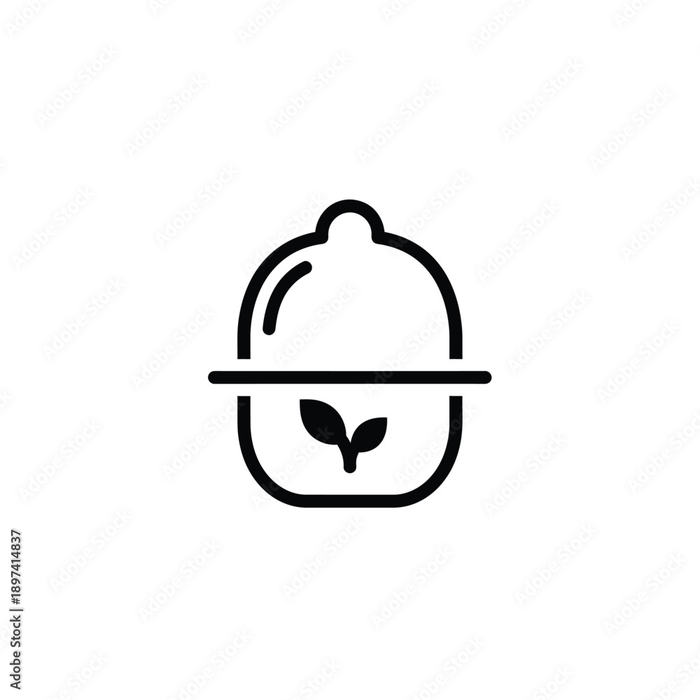 Fototapeta premium Organic herbal product icon showing plant leaves inside circular container for natural skincare cosmetic brand identity eco friendly beauty packaging minimalist line art illustration design sign