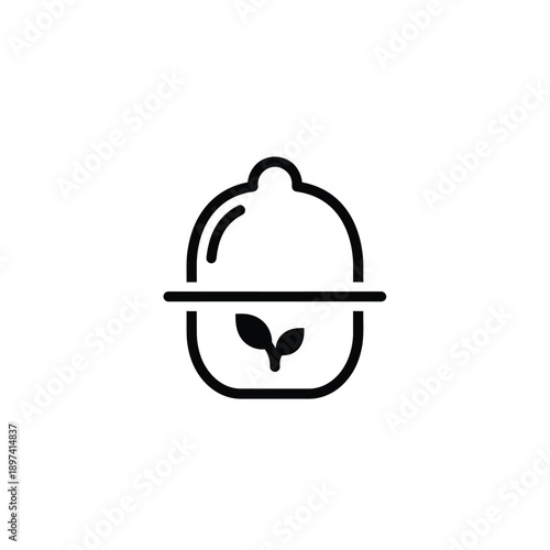 Organic herbal product icon showing plant leaves inside circular container for natural skincare cosmetic brand identity eco friendly beauty packaging minimalist line art illustration design sign