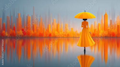 Woman holding an umbrella i...