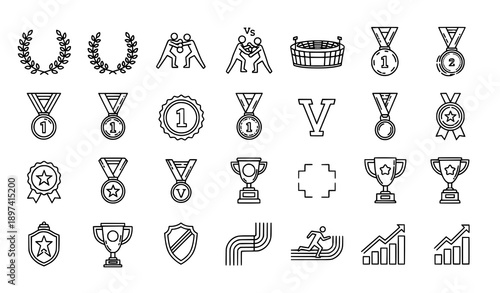 Challenge and Sports Competition Line Icons Vector Set