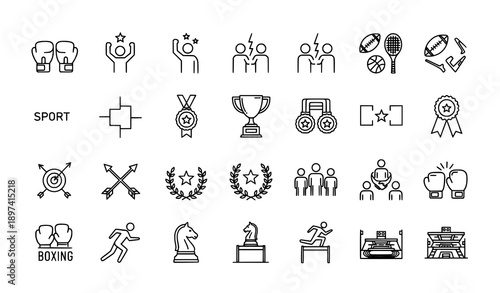 Challenge and Competition Linear Icon Set for Sports and Games