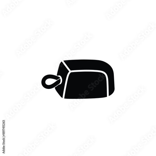 Simple and stylized representation of a bar of soap with a loop for hanging, suitable for hygiene products