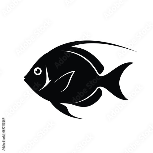 Stylized black silhouette of a tropical fish swimming, elegant design ideal for aquatic themes