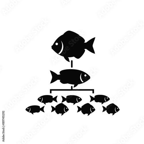 Abstract hierarchical structure represented by fish, illustrating family tree or organizational chart concept