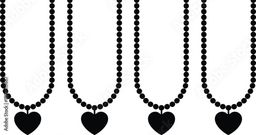 Heart Pendant Necklace Set – Black Icon Illustration of Beaded Jewelry with Symmetrical U-Shape and Central Heart Charm for Fashion, Accessory, and Design Use