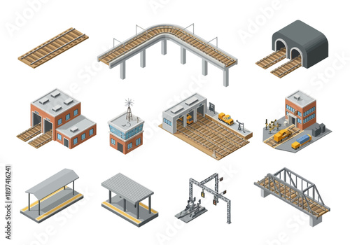 Isometric railway elements and structures for transport and infrastructure design