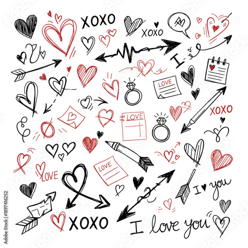 Artistic Black Ink Valentine Doodles and Icons