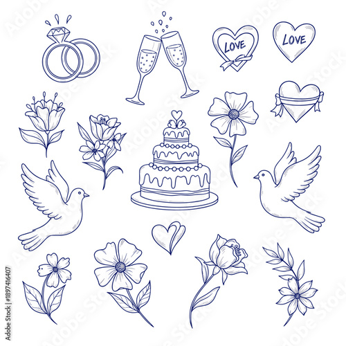 Wedding and Anniversary Celebration Icon Set