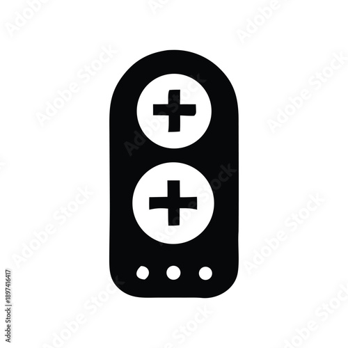 Modern minimalist black and white control panel icon featuring two prominent plus buttons for intuitive user interface design, representing increase or add functions in various digital applications