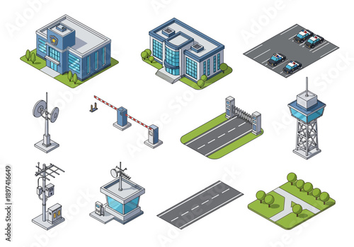 Isometric building collection for airport security and traffic control systems