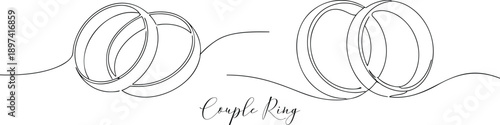 Couple Wedding Rings Minimalist Love Icon Concept Continuous One Line Drawing