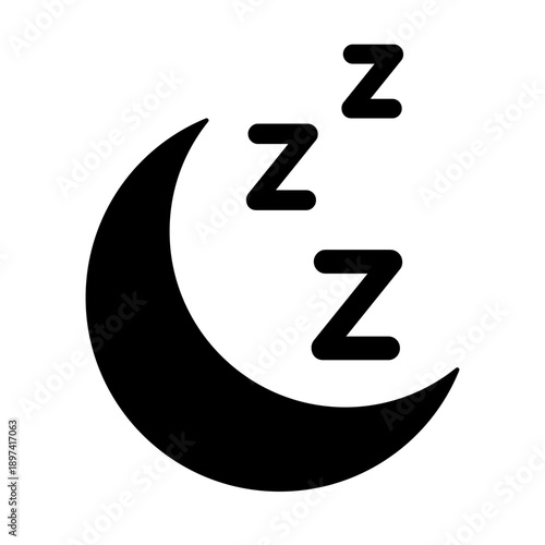 Crescent moon with sleeping zzz icon, sleep or dream symbol