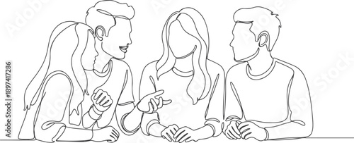 Group of young people discuss interesting task together and talking