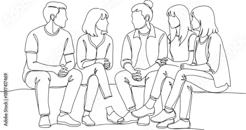 Group of young people discuss interesting task together and talking