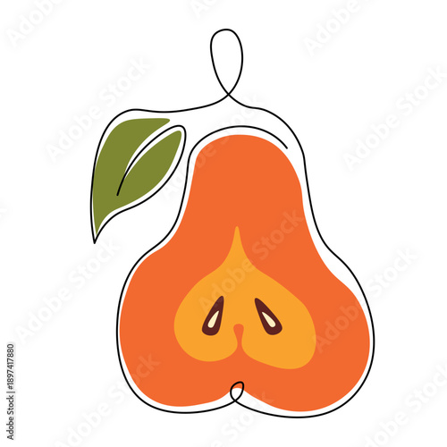 Pear isolated on white background. Natural delicious fresh ripe tasty fruit. Sweet pears with leaves. Food concept. Vector illustration for design.