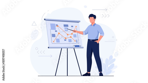 Businessman presenting a financial chart on a whiteboard, business meeting, strategy, planning