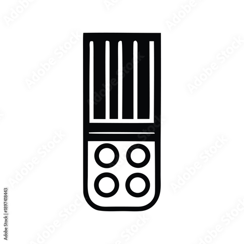 Stylized black and white illustration of a compact digital data storage device, representing a modern USB flash drive for portable information transfer and backup