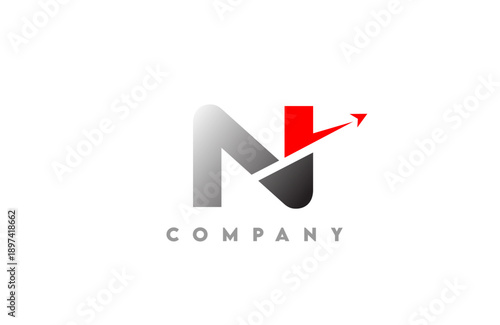 Modern dynamic N letter logo bold with integrated arrow swoosh gray to black gradient base clean vector style for tech business and corporate branding