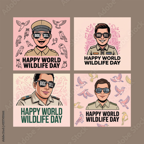 happy world wildlife day digital square post collection