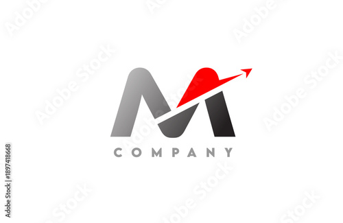 Modern dynamic M letter logo bold with integrated arrow swoosh gray to black gradient base clean vector style for tech business and corporate branding