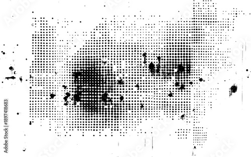 Black and White Halftone Grunge Texture. Vintage Halftone Grunge Print Background