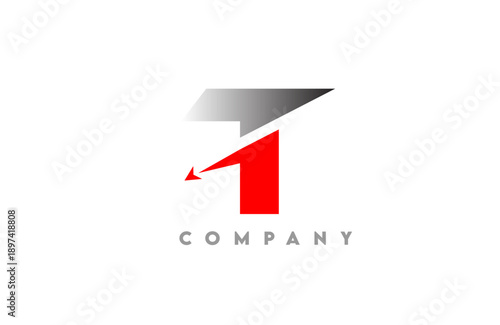 Modern dynamic T letter logo bold with integrated arrow swoosh gray to black gradient base clean vector style for tech business and corporate branding