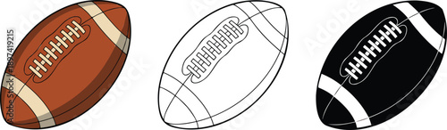 American football silhouette & Outline and illustration set isolated on transparent background