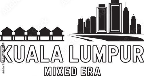 Kuala lumpur skyline with mixed era buildings featuring traditional houses and skyscrapers