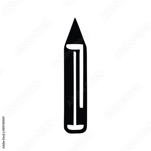 Minimalist black silhouette icon representing a classic sharpened graphite pencil, ideal for graphic design, education, creative projects, art supplies, and writing tool representations
