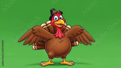 Performing turkey character dancing on green background