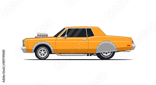 Classic Muscle Car Vector Illustration, Cartoon Style Graphic for Automotive Design