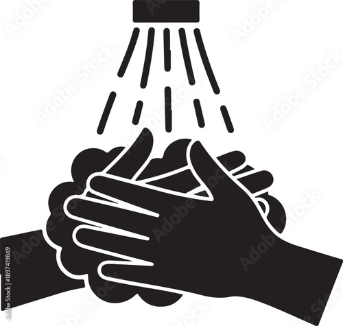 Hands washing under running water from shower head hygiene cleanliness concept