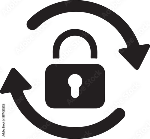 Open padlock icon with rotating arrows indicating security and data protection process