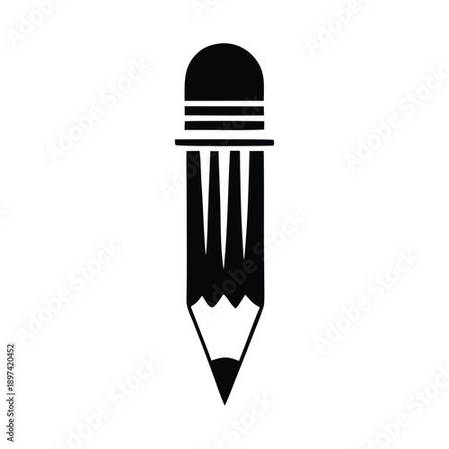 Sleek monochromatic illustration of a classic writing and drawing tool, depicting a sharpened pencil with an attached eraser, symbolizing creativity, education, and professional work