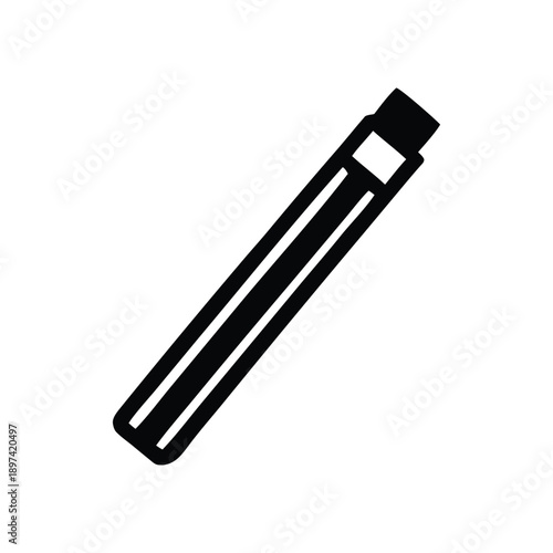 Black and white illustration of a cylindrical object with a distinct cap, resembling a marker or a pen