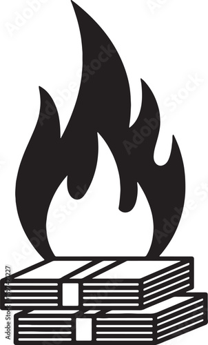 Burning money silhouette icon. financial loss and waste concept