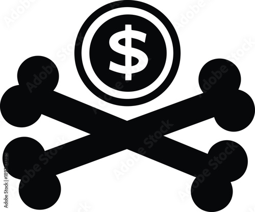 Silhouette icon of Devaluation and inflation. Bones and dollar sign vector illustration
