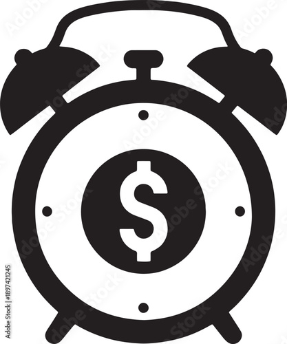 Time is money concept, alarm clock with dollar sign silhouette icon