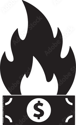burning dollar notes wasting money concept silhouette icon vector illustration
